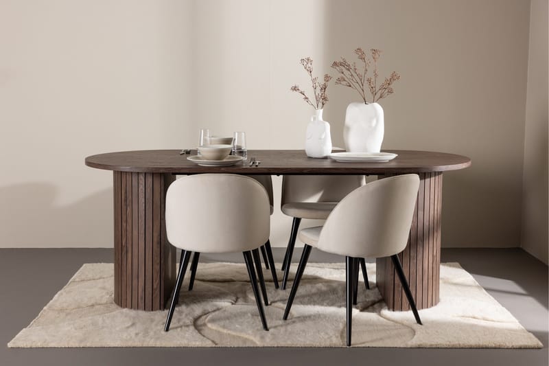 Härön Matgrupp 200 cm Oval med 4 Velvet stolar - Mocca/Beige - Möbler - Matplats - Matgrupp & matbord med stolar