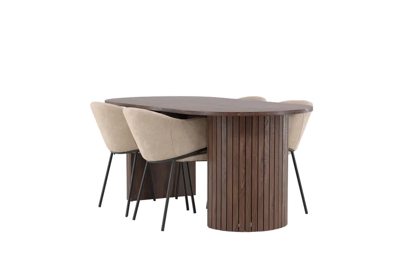 HÄRÖN Matgrupp 200 cm Oval Mocca med 4 Evelina stolar Beige