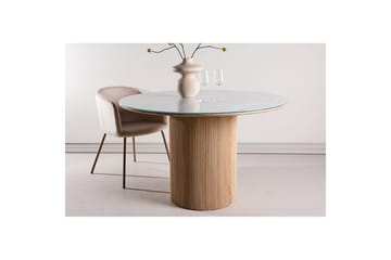 Härön Runt Matbord 120 cm med Glasskiva och Ekutseende - Ljusgrå - Möbler - Matplats - Matbord & köksbord