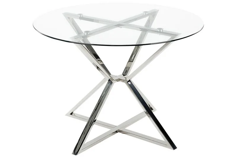 Hayder Runt Matbord 105 cm i Glas, Silver / Transparent