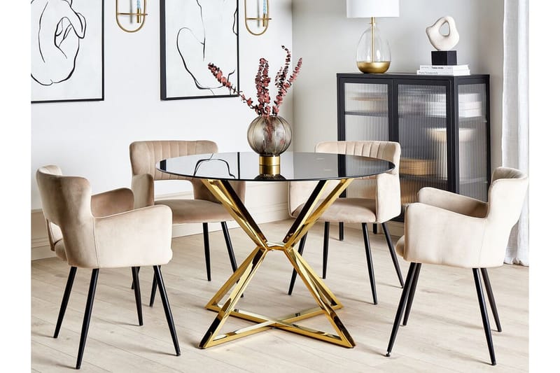 Hayder Runt Matbord 105 cm i Glas - Svart - Möbler - Matplats - Matbord & köksbord