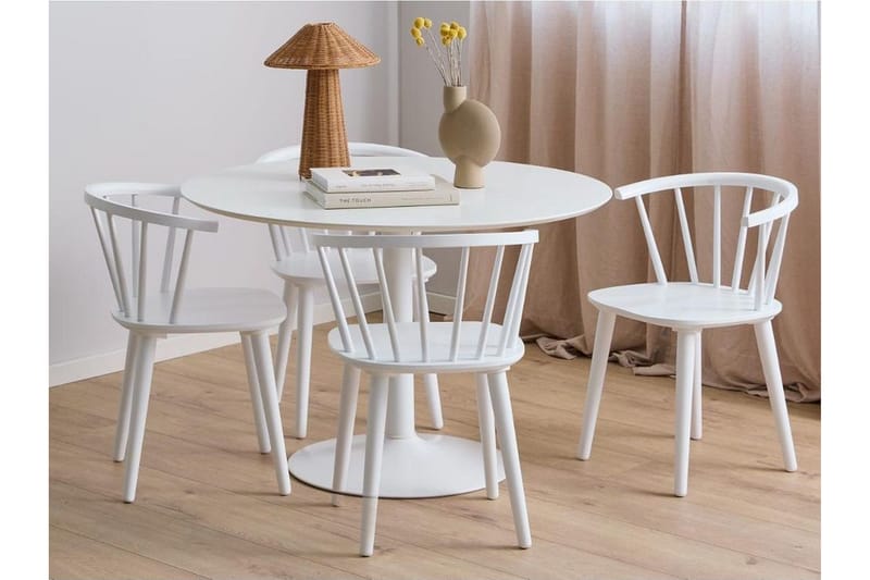 Ibiza Matgrupp Rund 110 cm + 4 st Matstolar - Vit - Möbler - Matplats - Matgrupp & matbord med stolar