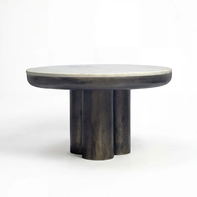 Ilvora Runt soffbord 60 cm i metall med marmorskiva, vit marmor antik svart brons