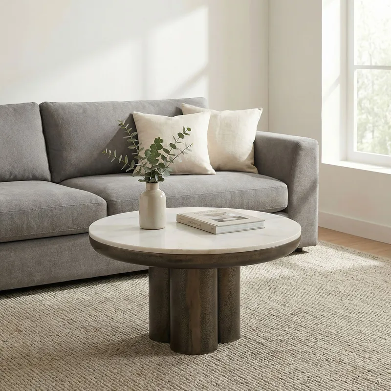 Ilvora Runt soffbord 60 cm i metall med marmorskiva - vit marmor antik svart brons - Möbler - Matplats - Matbord & köksbord