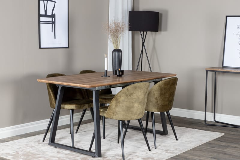 Inca Matgrupp 160 cm Rektangulär med 4 Velvet stolar - Svart - Möbler - Matplats - Matgrupp & matbord med stolar