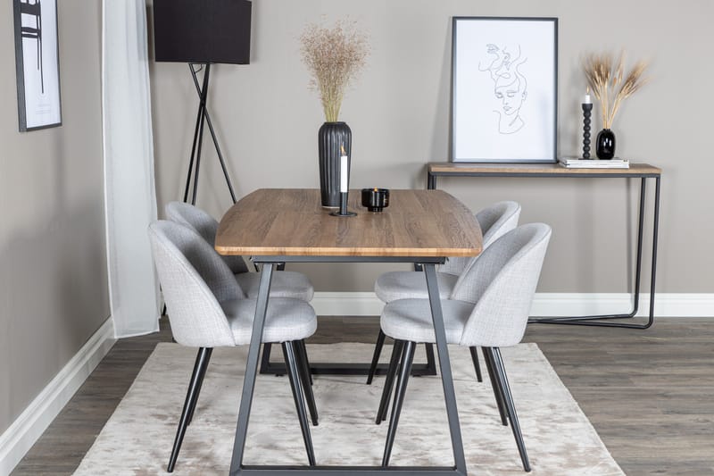 Inca Matgrupp 160 cm Rektangulär med 4 Velvet Stolar - Svart - Möbler - Matplats - Matgrupp & matbord med stolar