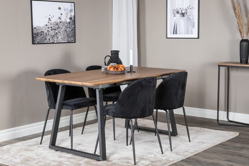 Inca Matgrupp 160 cm Rektangulär med 4 Wrinkles stolar - Svart - M�öbler - Matplats - Matgrupp & matbord med stolar