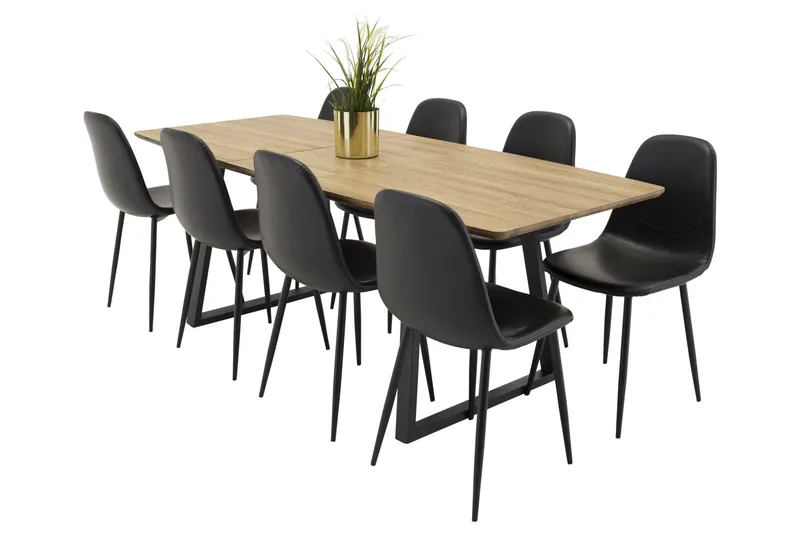 Inca Matgrupp 160 cm Rektangulär med 8 Polar stolar, Svart