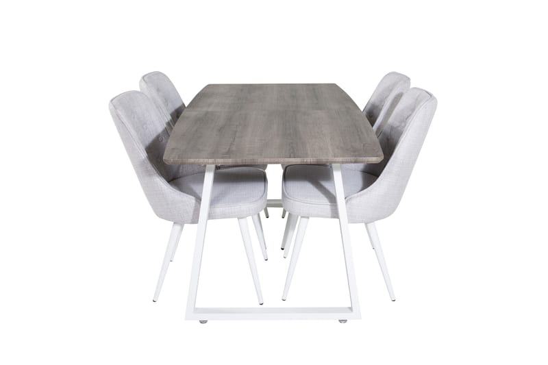 Inca Matgrupp Förlängningsbar 160 cm Rektangulär med 4 Velvet Deluxe stolar, Ljusgrå