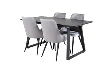 Inca Matgrupp Förlängningsbar 160 cm Rektangulär med 4 Velvet Deluxe stolar - Svart/Ljusgrå - Möbler - Matplats - Matgrupp & matbord med stolar