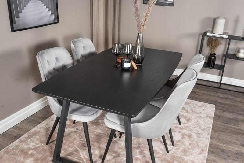 Inca Matgrupp Förlängningsbar 160 cm Rektangulär med 4 Velvet Deluxe stolar - Svart/Ljusgrå - Möbler - Matplats - Matgrupp & matbord med stolar