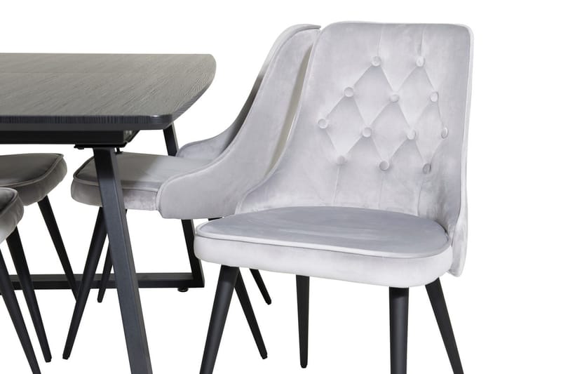 Inca Matgrupp Förlängningsbar 160 cm Rektangulär med 4 Velvet Deluxe stolar - Svart/Ljusgrå - Möbler - Matplats - Matgrupp & matbord med stolar