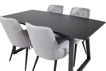 Inca Matgrupp Förlängningsbar 160 cm Rektangulär med 4 Velvet Deluxe stolar - Svart/Ljusgrå - Möbler - Matplats - Matgrupp & matbord med stolar