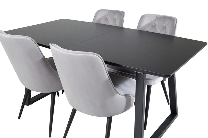 Inca Matgrupp Förlängningsbar 160 cm Rektangulär med 4 Velvet Deluxe stolar - Svart/Ljusgrå - Möbler - Matplats - Matgrupp & matbord med stolar