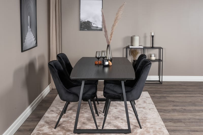 Inca Matgrupp Förlängningsbar 160 cm Rektangulär med 4 Velvet Deluxe stolar - Möbler - Matplats - Matgrupp & matbord med stolar