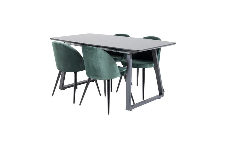 Inca Matgrupp Förlängningsbar 160 cm Rektangulär med 4 Velvet stolar - Svart/Grön - Möbler - Matplats - Matgrupp & matbord med stolar