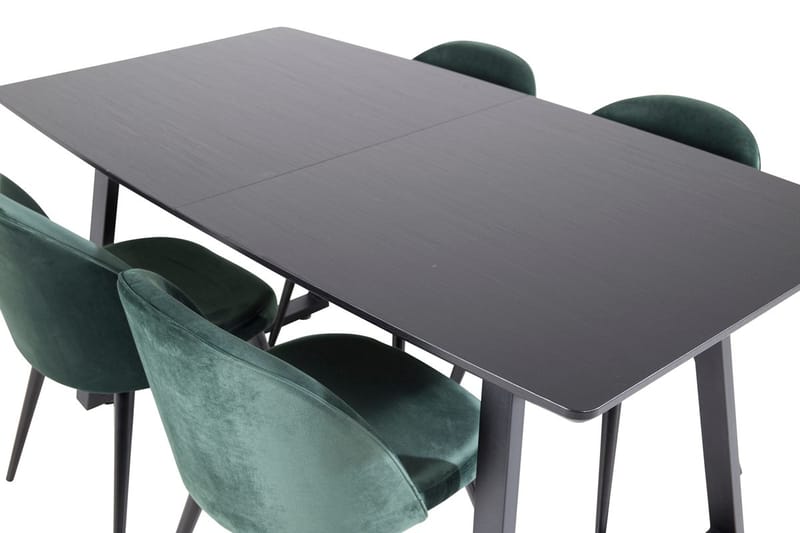 Inca Matgrupp Förlängningsbar 160 cm Rektangulär med 4 Velvet stolar - Svart/Grön - Möbler - Matplats - Matgrupp & matbord med stolar