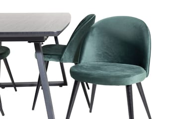 Inca Matgrupp Förlängningsbar 160 cm Rektangulär med 4 Velvet stolar - Svart/Grön - Möbler - Matplats - Matgrupp & matbord med stolar