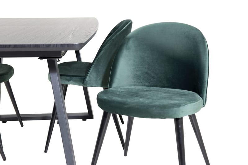 Inca Matgrupp Förlängningsbar 160 cm Rektangulär med 4 Velvet stolar - Svart/Grön - Möbler - Matplats - Matgrupp & matbord med stolar