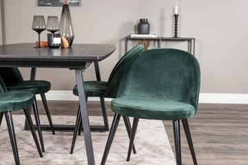 Inca Matgrupp Förlängningsbar 160 cm Rektangulär med 4 Velvet stolar - Svart/Grön - Möbler - Matplats - Matgrupp & matbord med stolar