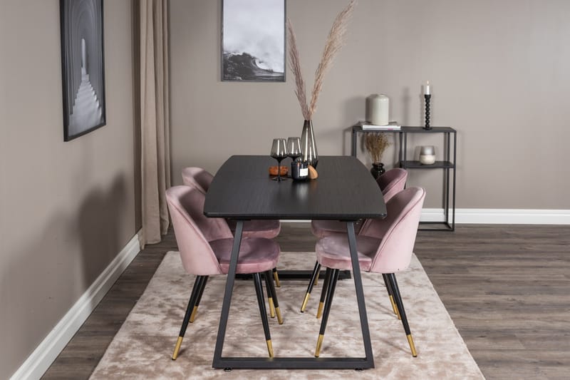 Inca Matgrupp Förlängningsbar 160 cm Rektangulär med 4 Velvet stolar - Möbler - Matplats - Matgrupp & matbord med stolar