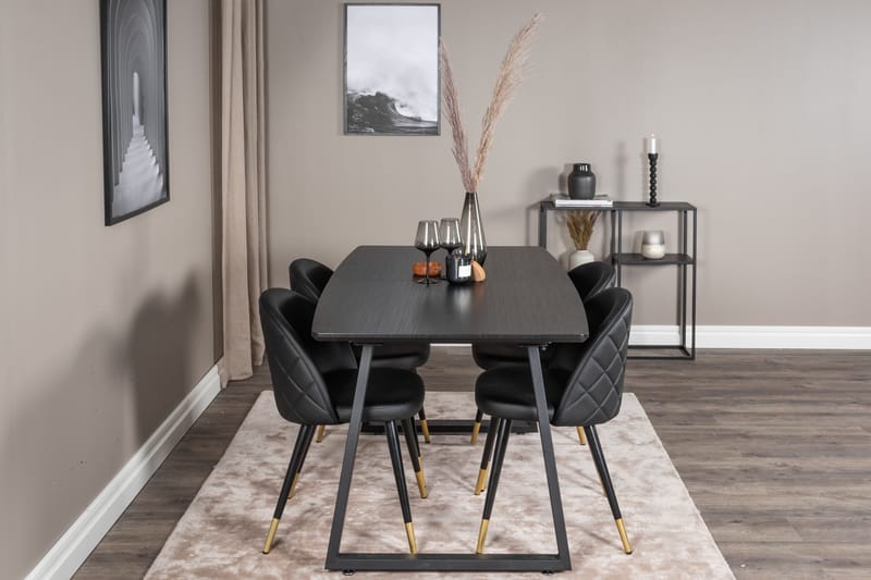Inca Matgrupp Förlängningsbar 160 cm Rektangulär med 4 Velvet stolar - Möbler - Matplats - Matgrupp & matbord med stolar