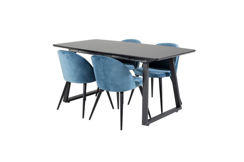 Inca Matgrupp Förlängningsbar 160 cm Rektangulär med 4 Velvet stolar - Möbler - Matplats - Matgrupp & matbord med stolar