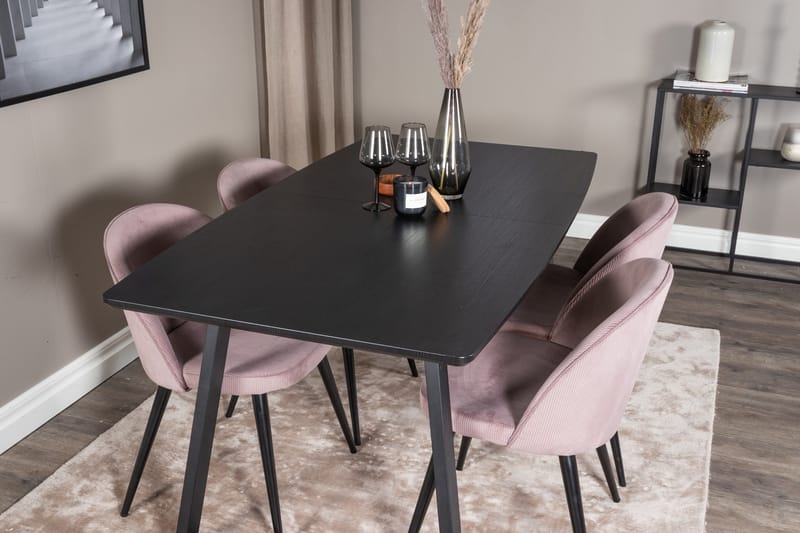 Inca Matgrupp Förlängningsbar 160 cm Rektangulär med 4 Velvet stolar - Möbler - Matplats - Matgrupp & matbord med stolar