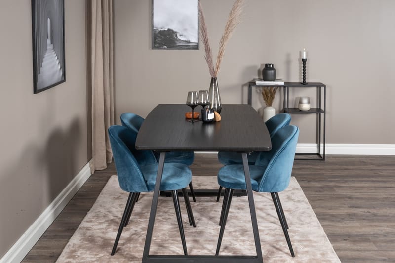 Inca Matgrupp Förlängningsbar 160 cm Rektangulär med 4 Velvet stolar - Möbler - Matplats - Matgrupp & matbord med stolar