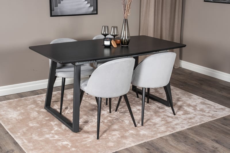 Inca Matgrupp Förlängningsbar 160 cm Rektangulär med 4 Velvet stolar - Möbler - Matplats - Matgrupp & matbord med stolar