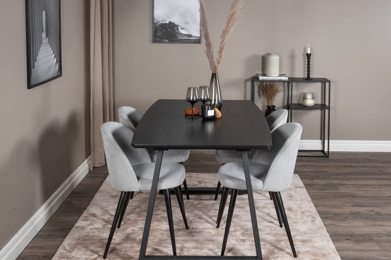 Inca Matgrupp Förlängningsbar 160 cm Rektangulär med 4 Velvet stolar - Möbler - Matplats - Matgrupp & matbord med stolar