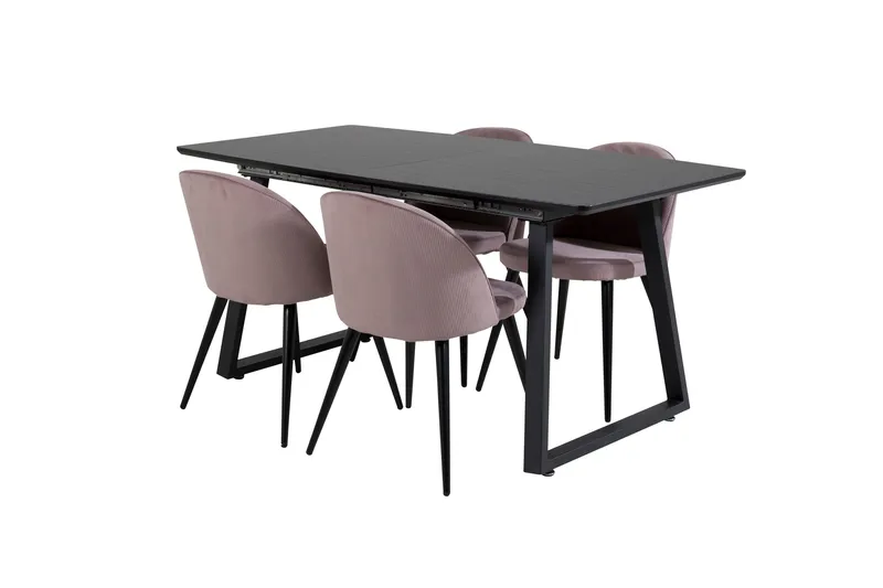 Inca Matgrupp Förlängningsbar 160 cm Rektangulär med 4 Velvet stolar - Möbler - Matplats - Matgrupp & matbord med stolar