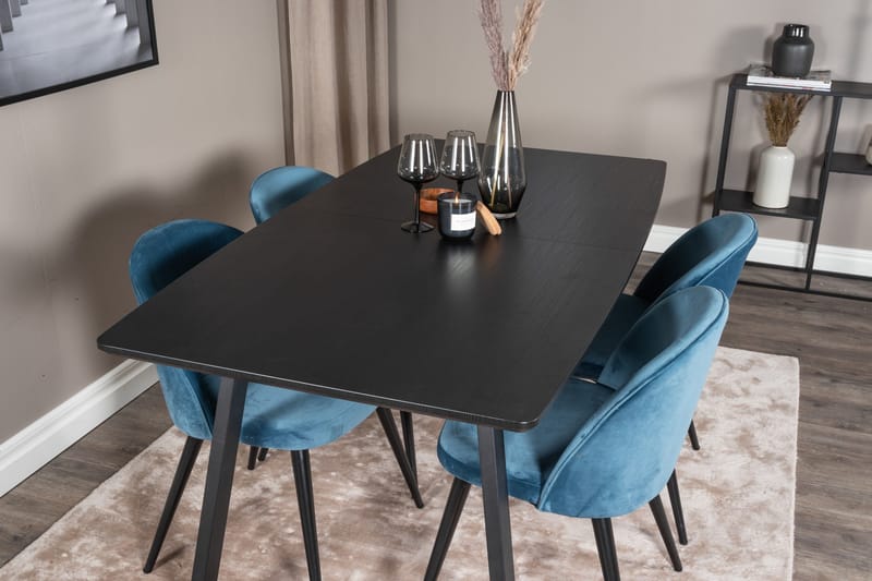 Inca Matgrupp Förlängningsbar 160 cm Rektangulär med 4 Velvet stolar - Möbler - Matplats - Matgrupp & matbord med stolar