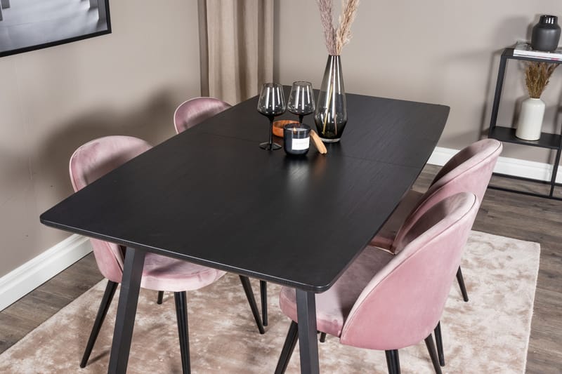 Inca Matgrupp Förlängningsbar 160 cm Rektangulär med 4 Velvet stolar - Möbler - Matplats - Matgrupp & matbord med stolar