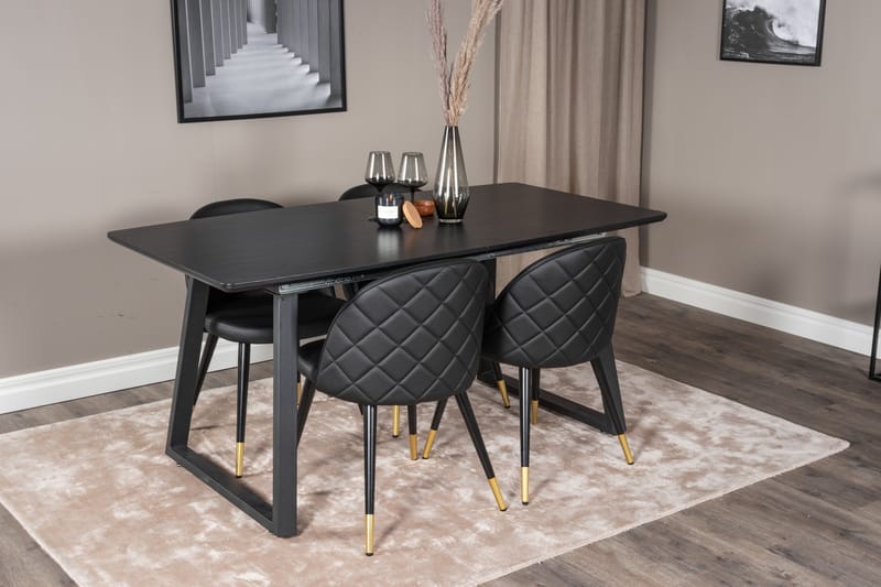 Inca Matgrupp Förlängningsbar 160 cm Rektangulär med 4 Velvet stolar - Möbler - Matplats - Matgrupp & matbord med stolar