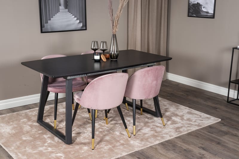 Inca Matgrupp Förlängningsbar 160 cm Rektangulär med 4 Velvet stolar - Möbler - Matplats - Matgrupp & matbord med stolar