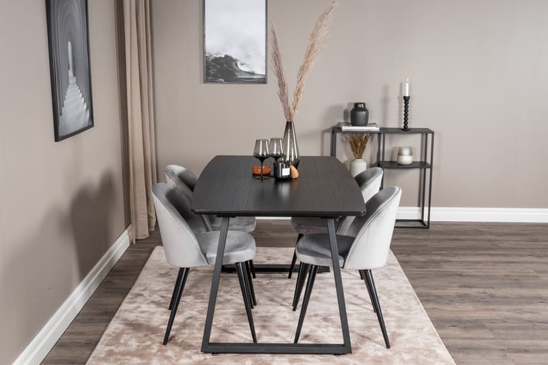Inca Matgrupp Förlängningsbar 160 cm Rektangulär med 4 Velvet stolar - Möbler - Matplats - Matgrupp & matbord med stolar