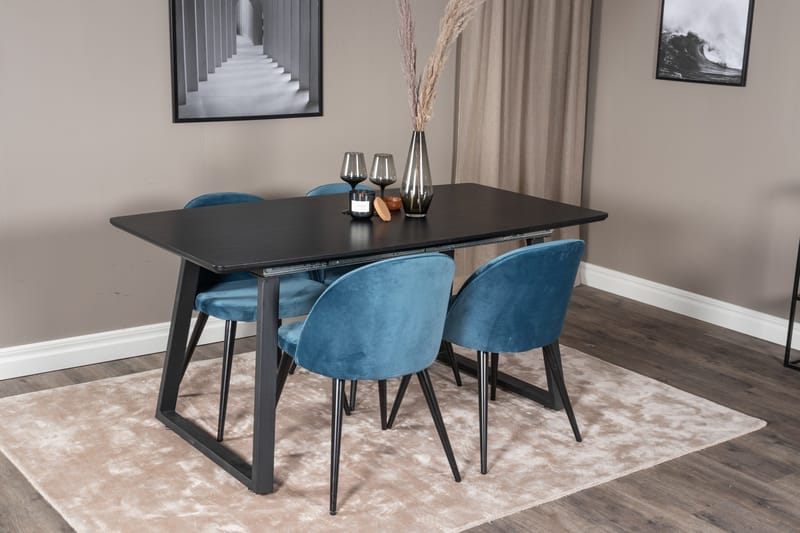 Inca Matgrupp Förlängningsbar 160 cm Rektangulär med 4 Velvet stolar - Möbler - Matplats - Matgrupp & matbord med stolar