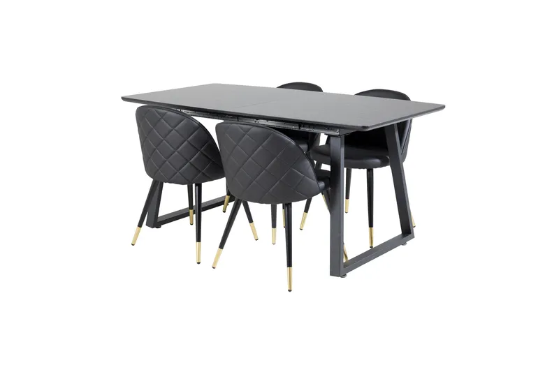 Inca Matgrupp Förlängningsbar 160 cm Rektangulär med 4 Velvet stolar - Möbler - Matplats - Matgrupp & matbord med stolar