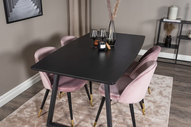 Inca Matgrupp Förlängningsbar 160 cm Rektangulär med 4 Velvet stolar - Möbler - Matplats - Matgrupp & matbord med stolar