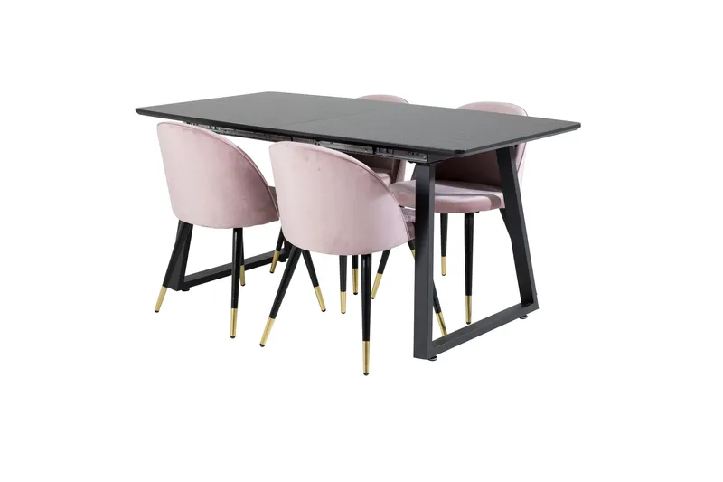 Inca Matgrupp Förlängningsbar 160 cm Rektangulär med 4 Velvet stolar - Möbler - Matplats - Matgrupp & matbord med stolar