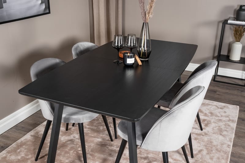 Inca Matgrupp Förlängningsbar 160 cm Rektangulär med 4 Velvet stolar - Möbler - Matplats - Matgrupp & matbord med stolar