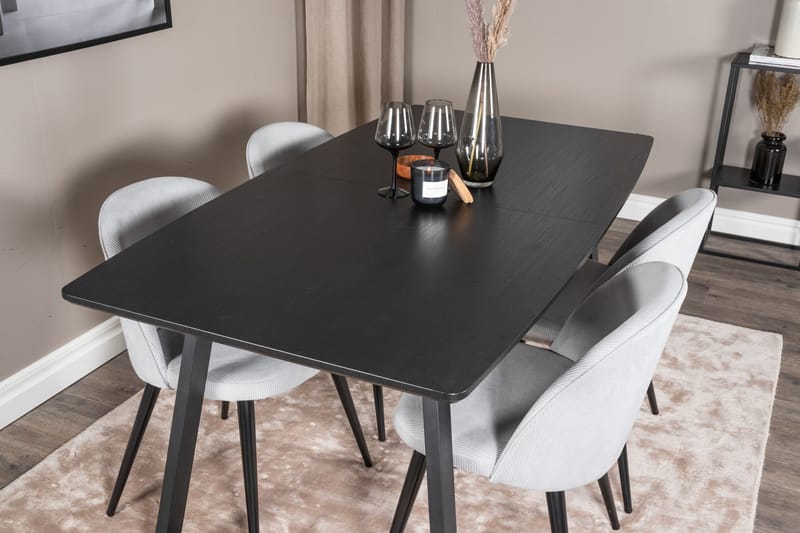 Inca Matgrupp Förlängningsbar 160 cm Rektangulär med 4 Velvet stolar - Möbler - Matplats - Matgrupp & matbord med stolar