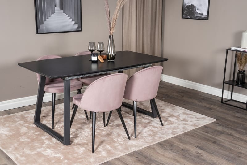 Inca Matgrupp Förlängningsbar 160 cm Rektangulär med 4 Velvet stolar - Möbler - Matplats - Matgrupp & matbord med stolar