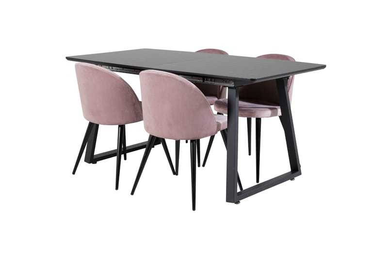 Inca Matgrupp Förlängningsbar 160 cm Rektangulär med 4 Velvet stolar - Möbler - Matplats - Matgrupp & matbord med stolar