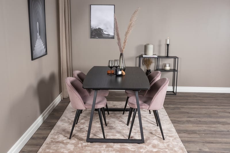 Inca Matgrupp Förlängningsbar 160 cm Rektangulär med 4 Velvet stolar - Möbler - Matplats - Matgrupp & matbord med stolar