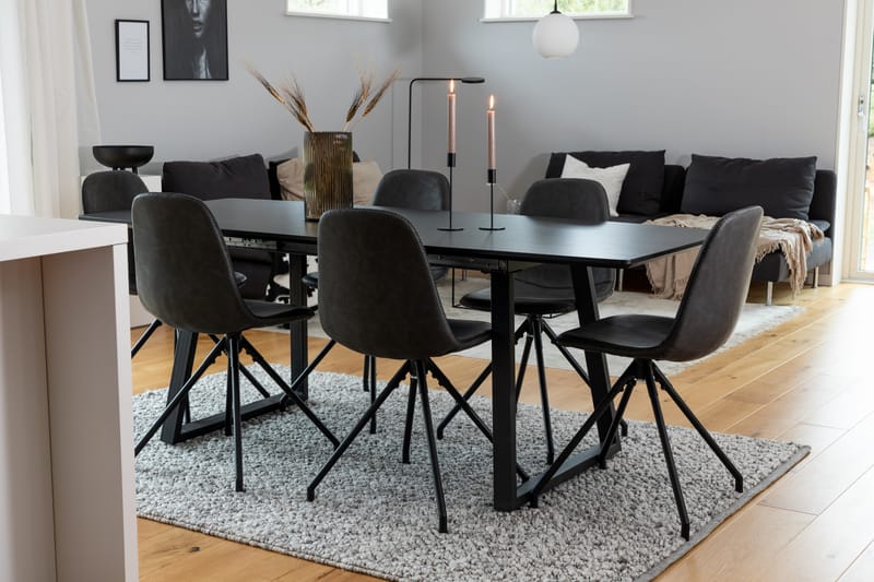 Inca Matgrupp Förlängningsbar 160 cm Rektangulär med 6 Polar stolar - Svart - Möbler - Matplats - Matgrupp & matbord med stolar