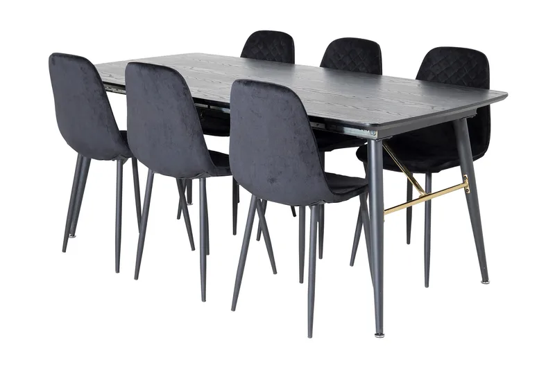 Irunea Förlängningsbar Matgrupp 180 cm inkl 6 Ypas Stolar, Svart