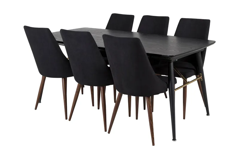 Irunea Förlängningsbar Matgrupp 180cm inkl 6 Campomar Stolar, Svart/Brun