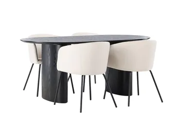 Isolde Matbord 180x90 cm med 4 Berit Karmstol Sammet med Armstöd - Möbler - Matplats - Matgrupp & matbord med stolar